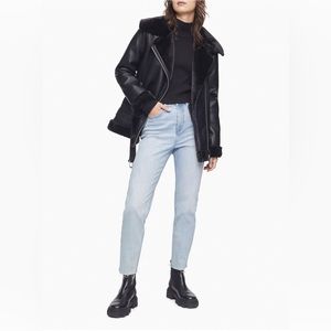 NWT 🎁 CALVIN KLEIN JEANS Women’s L/Large Oversized Faux-Shearling Moto Jacket